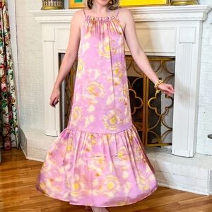 La Roque Elegant Pink and Yellow Maxi Dress Women’s Size XL